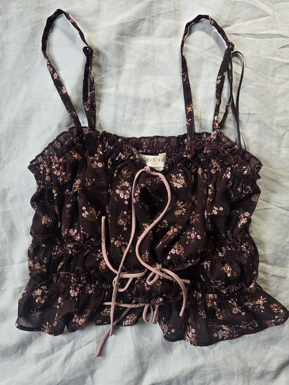 Lightweight Feminine Brown Floral Crop Top Boho Festival Concert XS